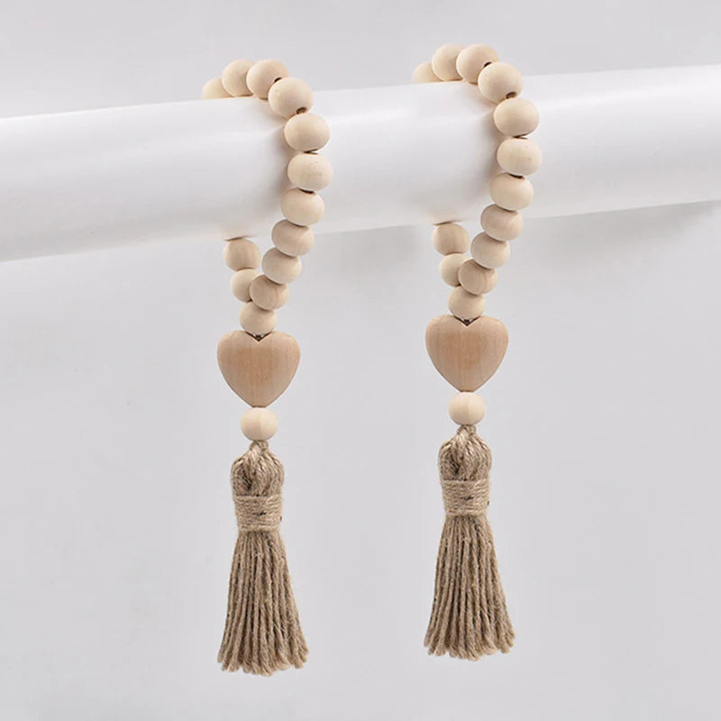 Wood Bead Garland with Jute Tassels