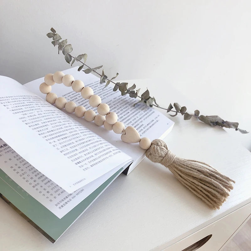 Wood Bead Garland with Jute Tassels