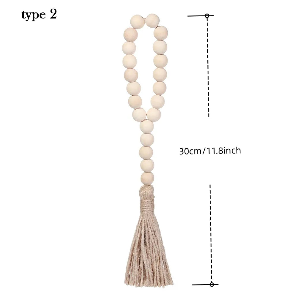 Wood Bead Garland with Jute Tassels