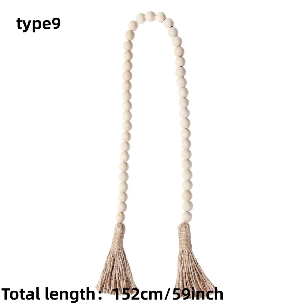 Wood Bead Garland with Jute Tassels