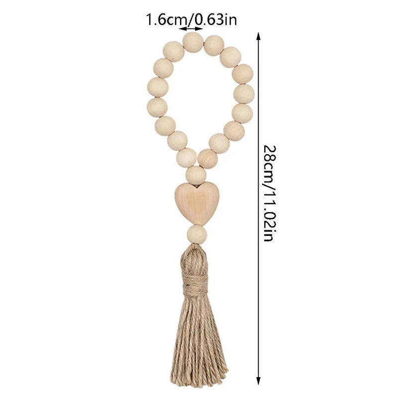 Wood Bead Garland with Jute Tassels