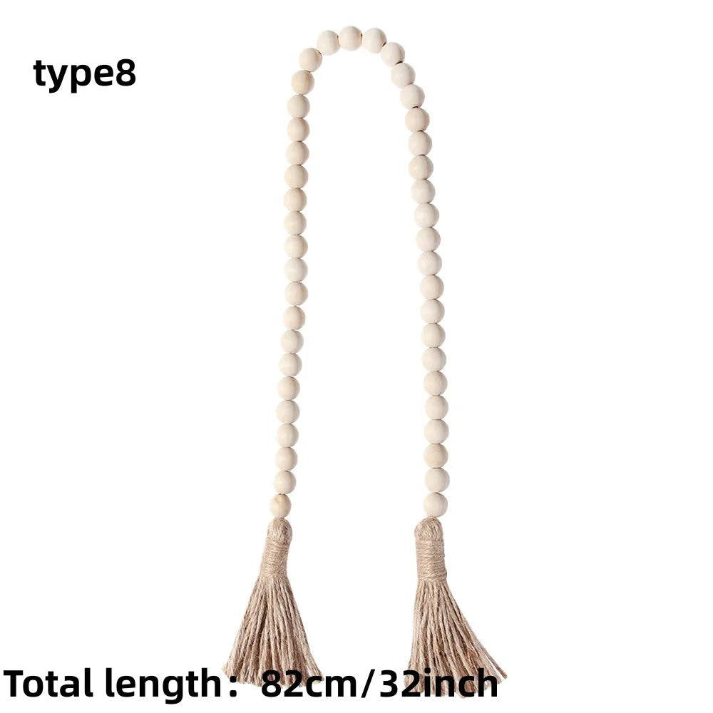 Wood Bead Garland with Jute Tassels