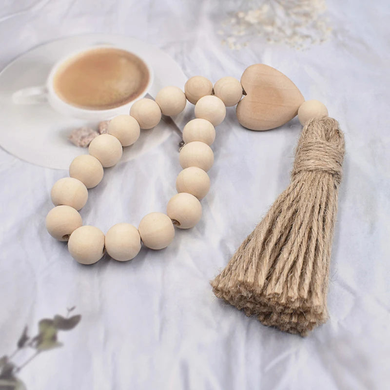 Wood Bead Garland with Jute Tassels