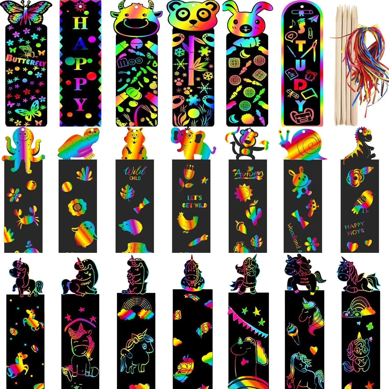 24Pcs Animal Scratch Art Paper Set