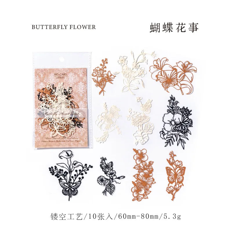 10pcs Vintage Flower Paper Cutouts