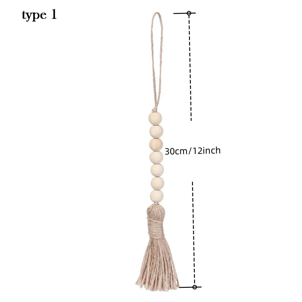 Wood Bead Garland with Jute Tassels