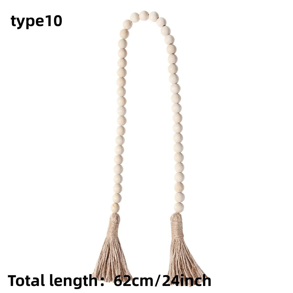 Wood Bead Garland with Jute Tassels