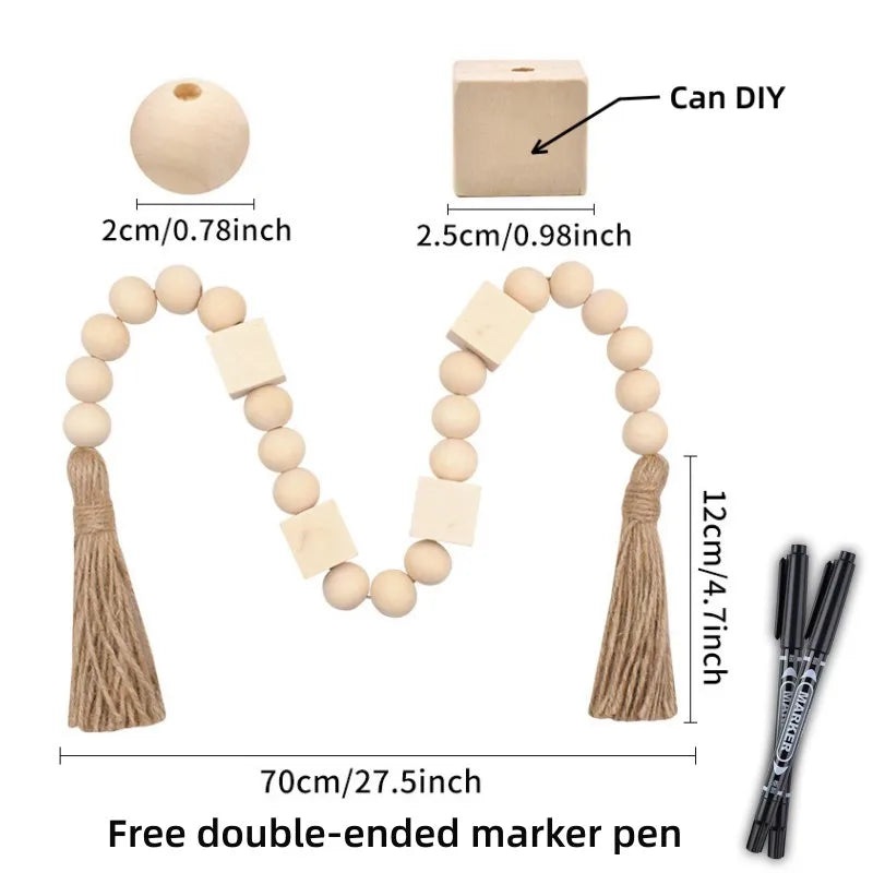 Wood Bead Garland with Jute Tassels